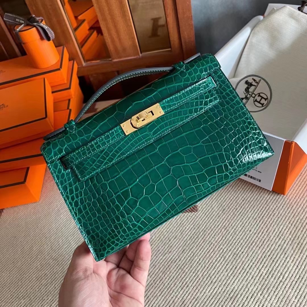 HM KL Pochette alligator crocodile 6Q Vert Emeraude宝石绿