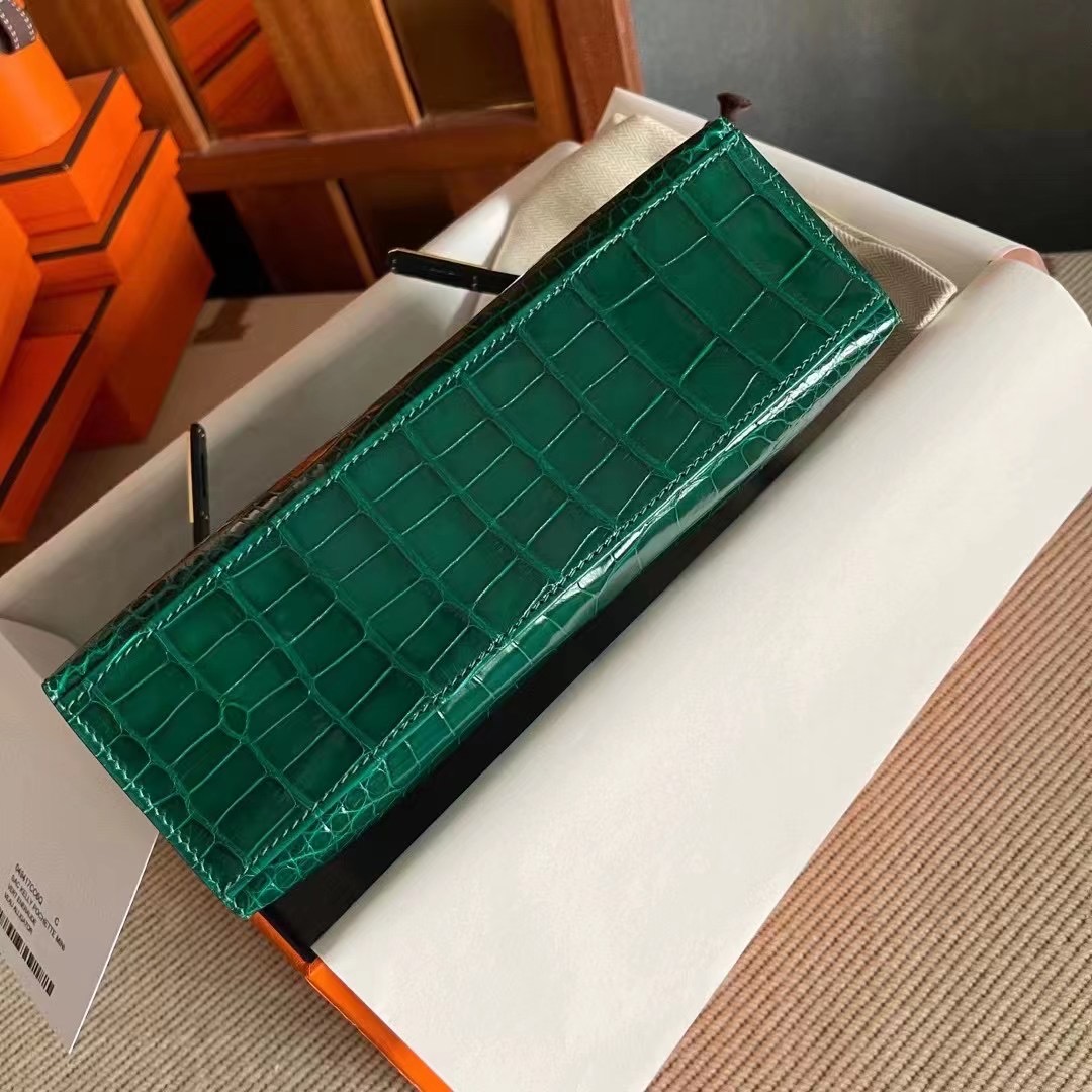 HM KL Pochette alligator crocodile 6Q Vert Emeraude宝石绿
