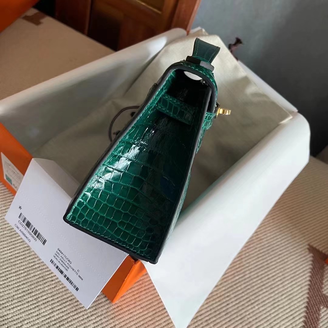 HM KL Pochette alligator crocodile 6Q Vert Emeraude宝石绿