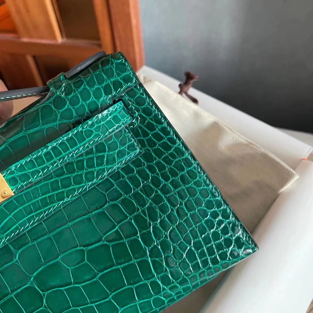 HM KL Pochette alligator crocodile 6Q Vert Emeraude宝石绿