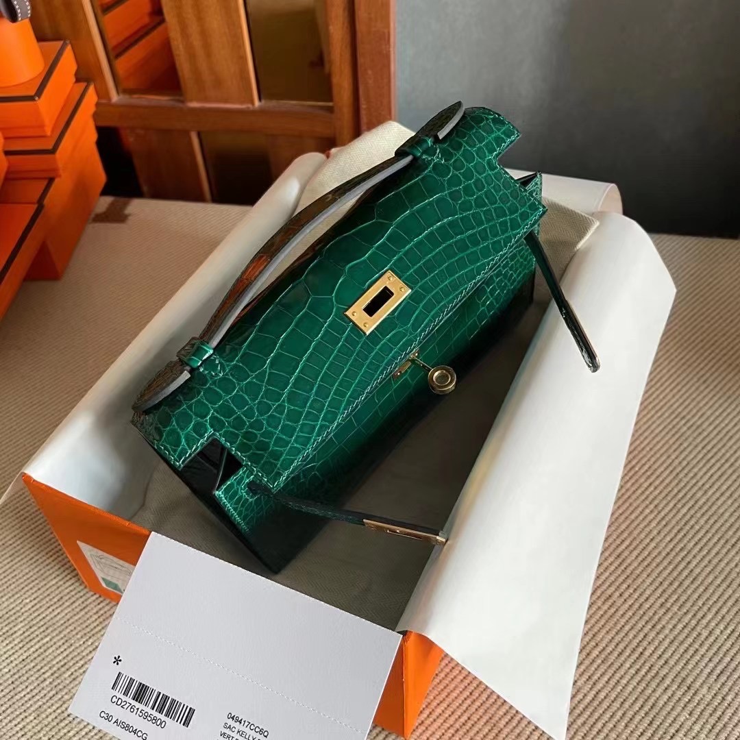 HM KL Pochette alligator crocodile 6Q Vert Emeraude宝石绿