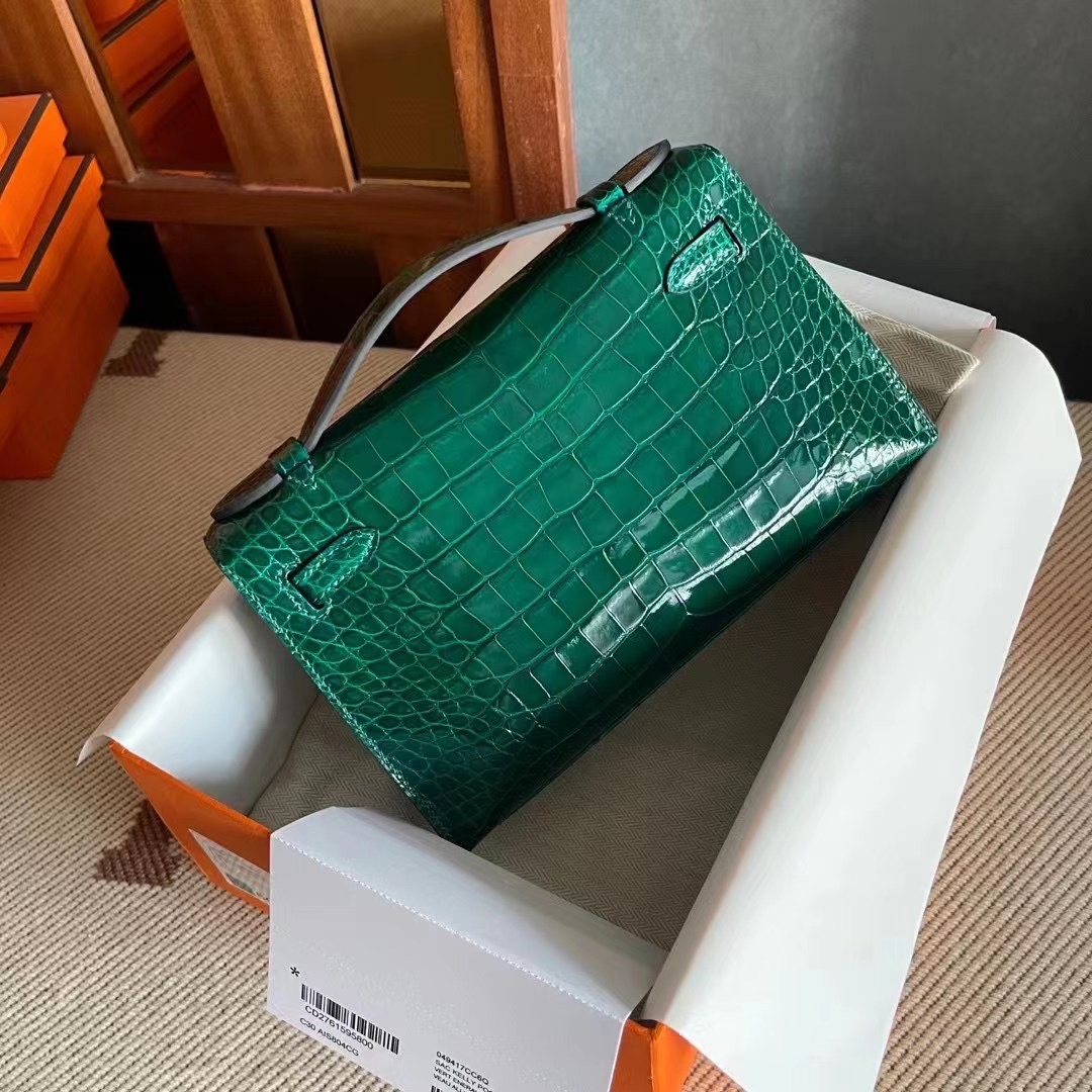 HM KL Pochette alligator crocodile 6Q Vert Emeraude宝石绿