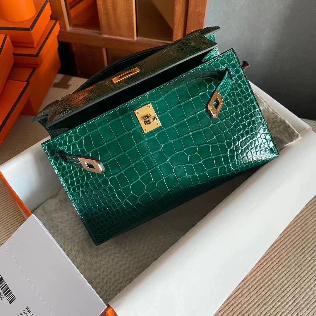 HM KL Pochette alligator crocodile 6Q Vert Emeraude宝石绿