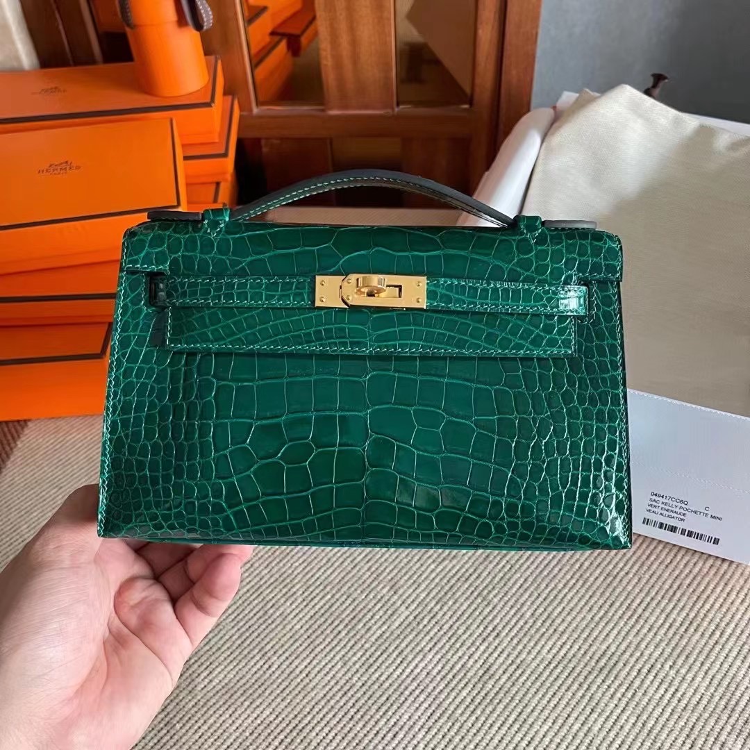 HM KL Pochette alligator crocodile 6Q Vert Emeraude宝石绿