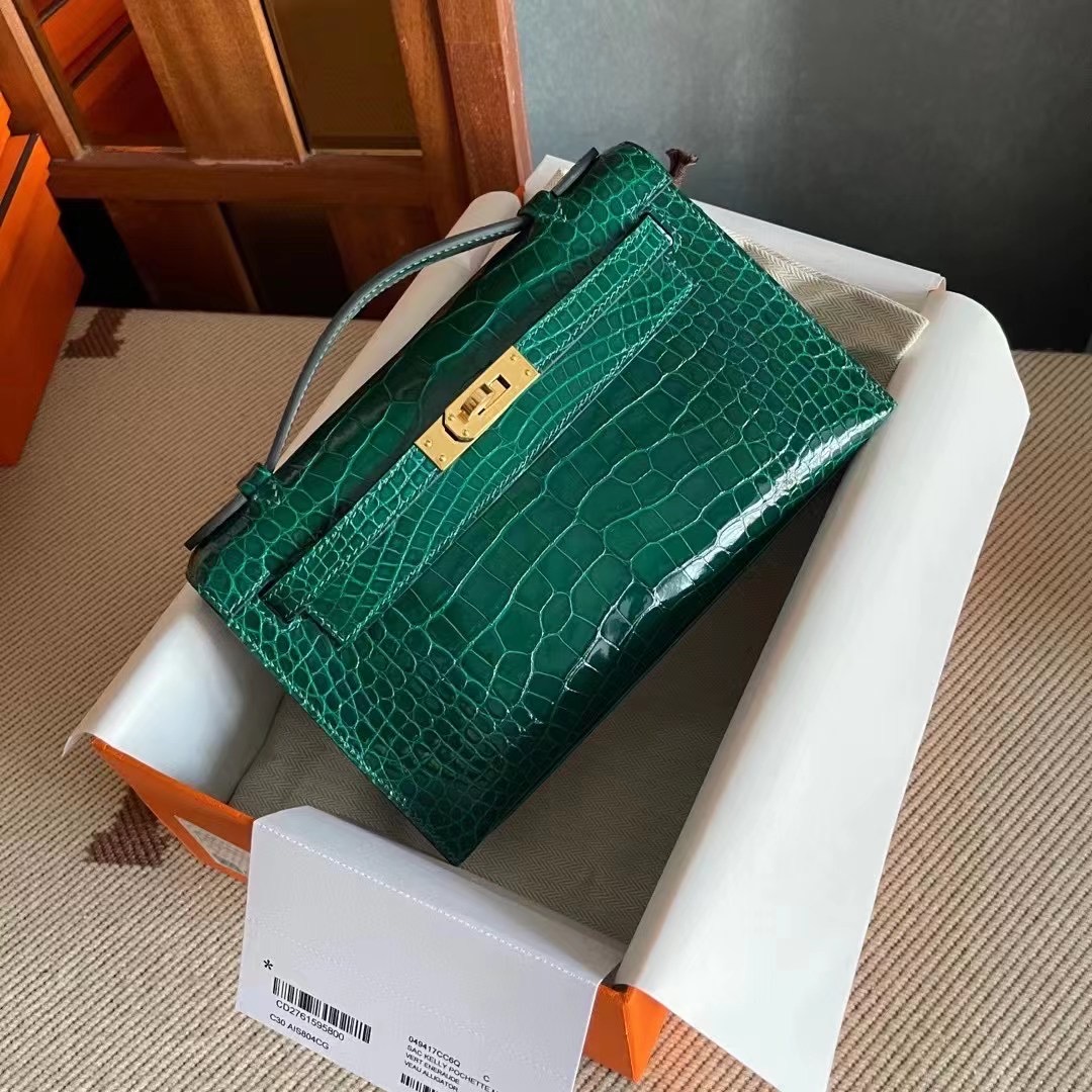 HM KL Pochette alligator crocodile 6Q Vert Emeraude宝石绿