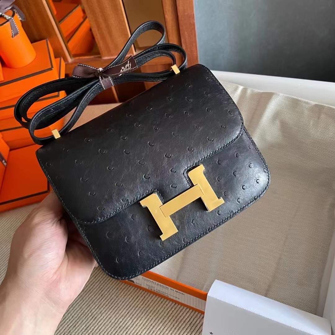 Kuwait hm constance 19 ostrich leather 89 noir