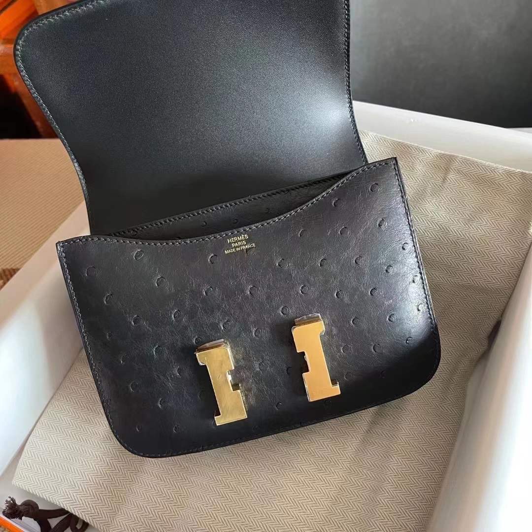 Kuwait hm constance 19 ostrich leather 89 noir