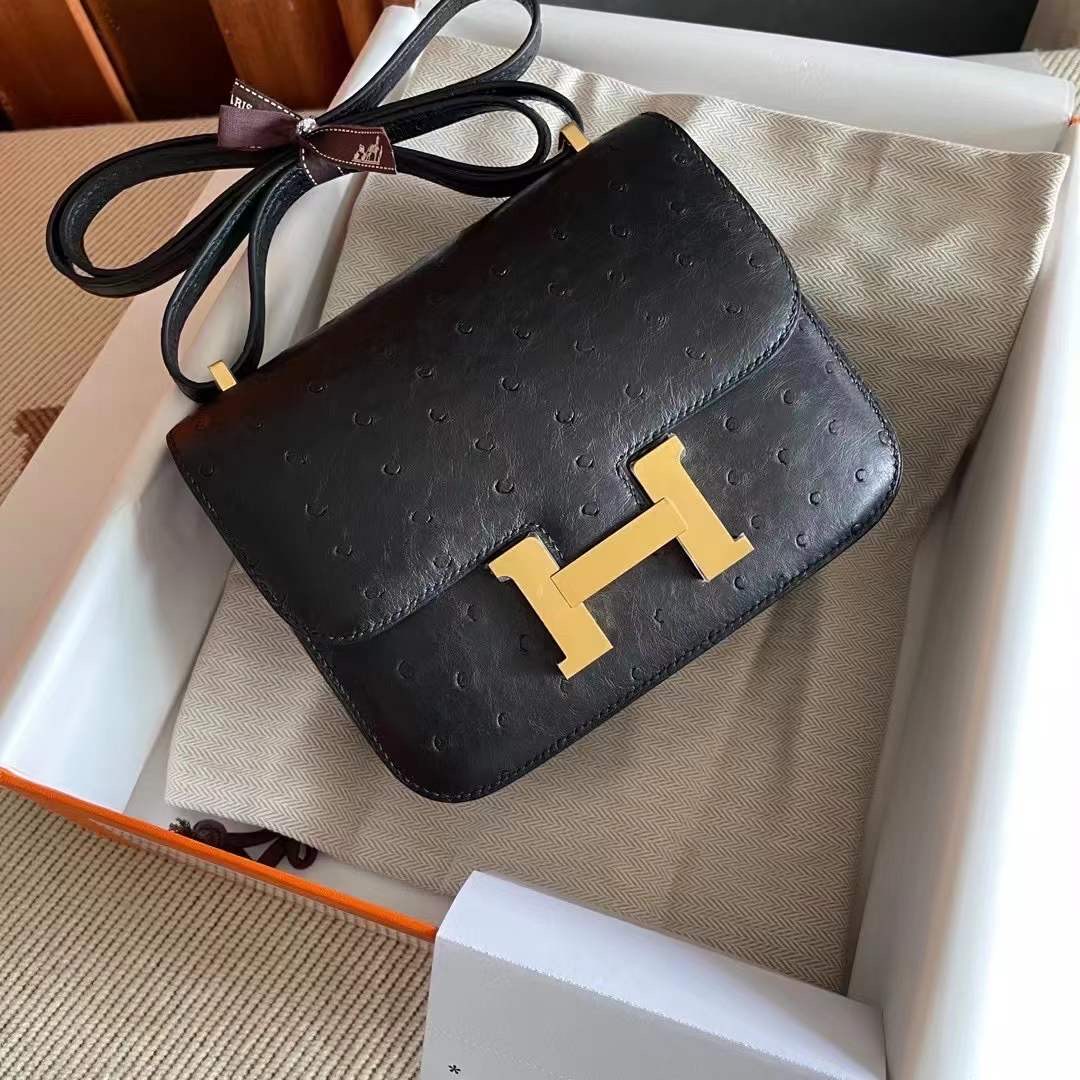 Kuwait hm constance 19 ostrich leather 89 noir