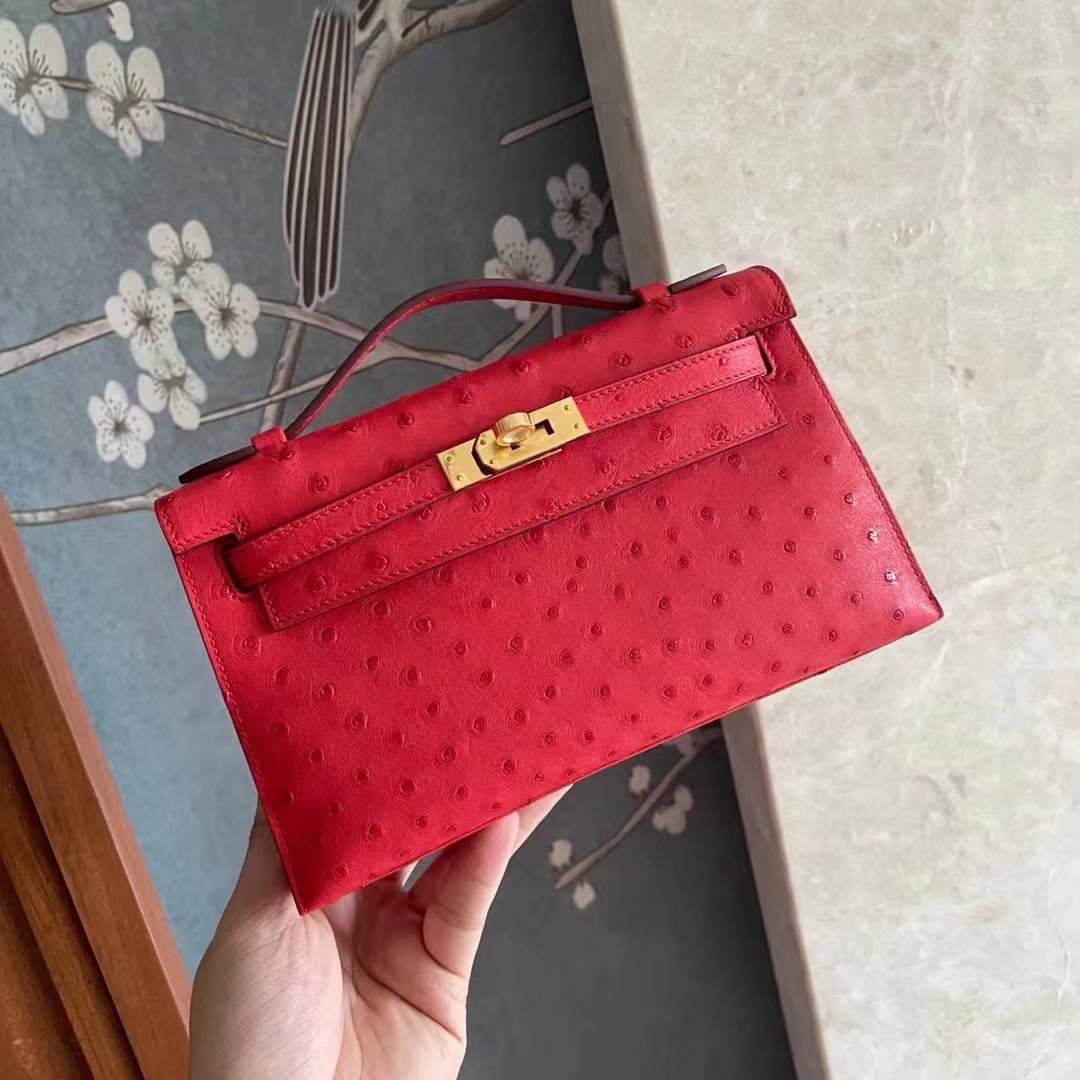 KL pochette Ostrich 鸵鸟皮  95 Braise 法拉利红  金