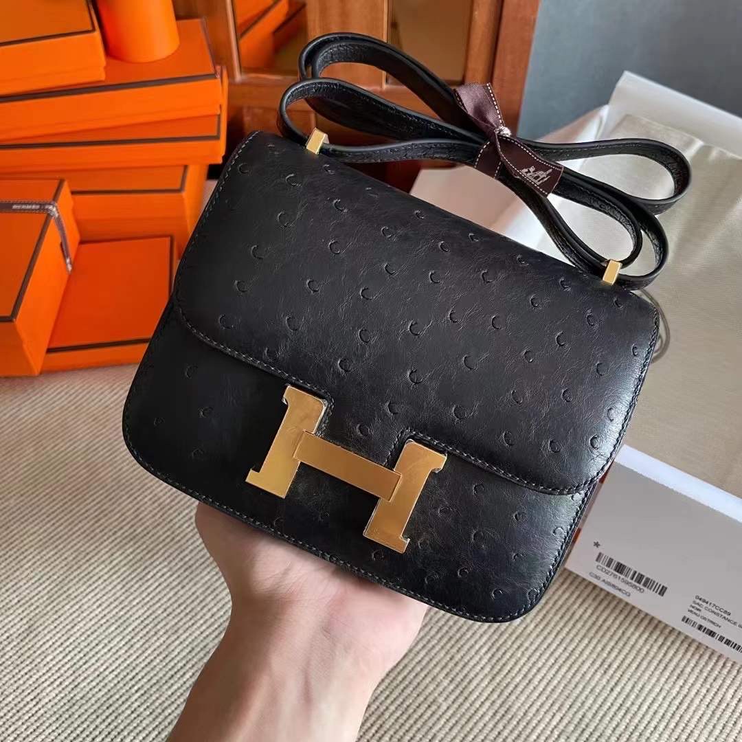 Kuwait hm constance 19 ostrich leather 89 noir