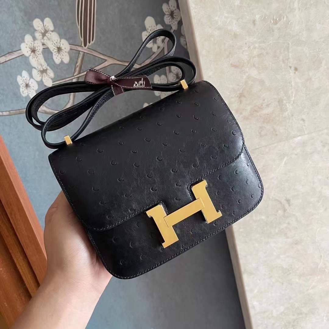 Kuwait hm constance 19 ostrich leather 89 noir