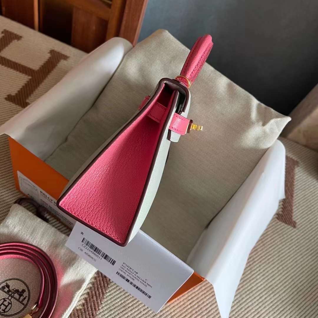 Dubai Store HM KL mini 二 chevre 代 山羊皮  80 gris perle 珍珠灰拼U5 rose lipstick 唇膏粉
