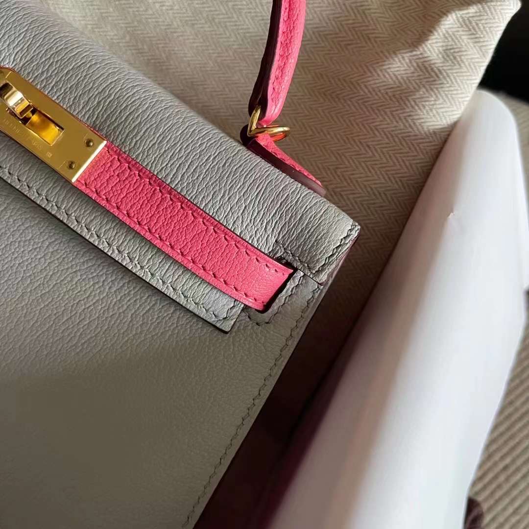 Dubai Store HM KL mini 二 chevre 代 山羊皮  80 gris perle 珍珠灰拼U5 rose lipstick 唇膏粉