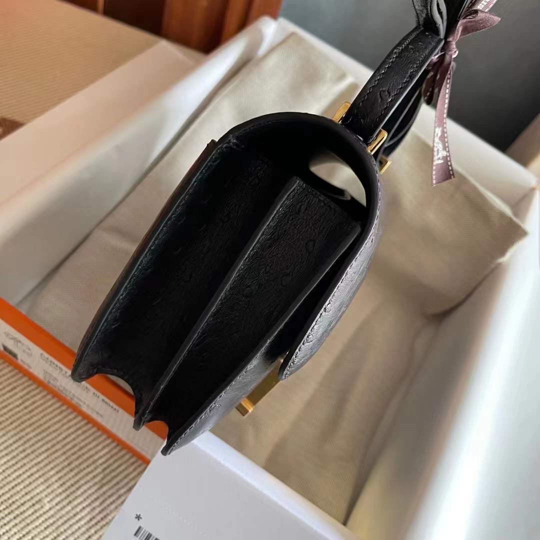 Kuwait hm constance 19 ostrich leather 89 noir
