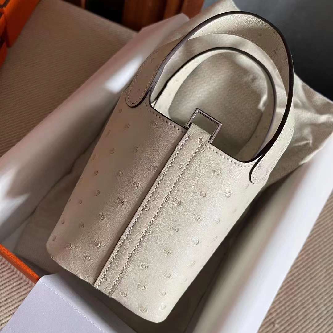 picotin macro ostrich leather 鸵鸟皮 羊毛白  银