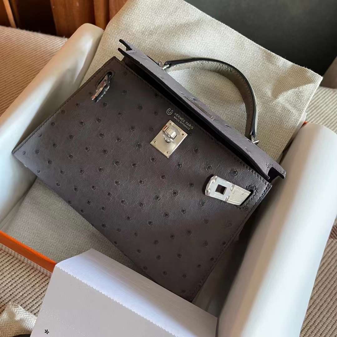 Sac KL II Sellier Mini Gris Agate and Gris Asphalte Veau Ostrich