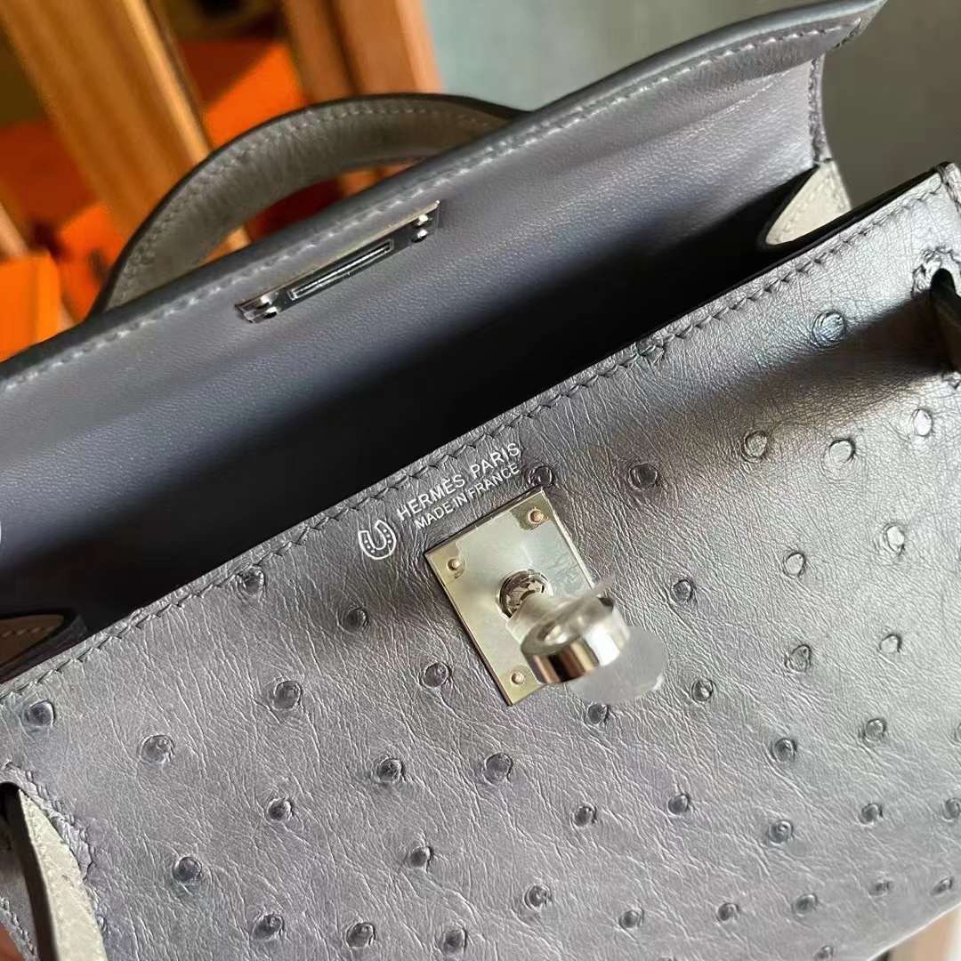 Sac KL II Sellier Mini Gris Agate and Gris Asphalte Veau Ostrich