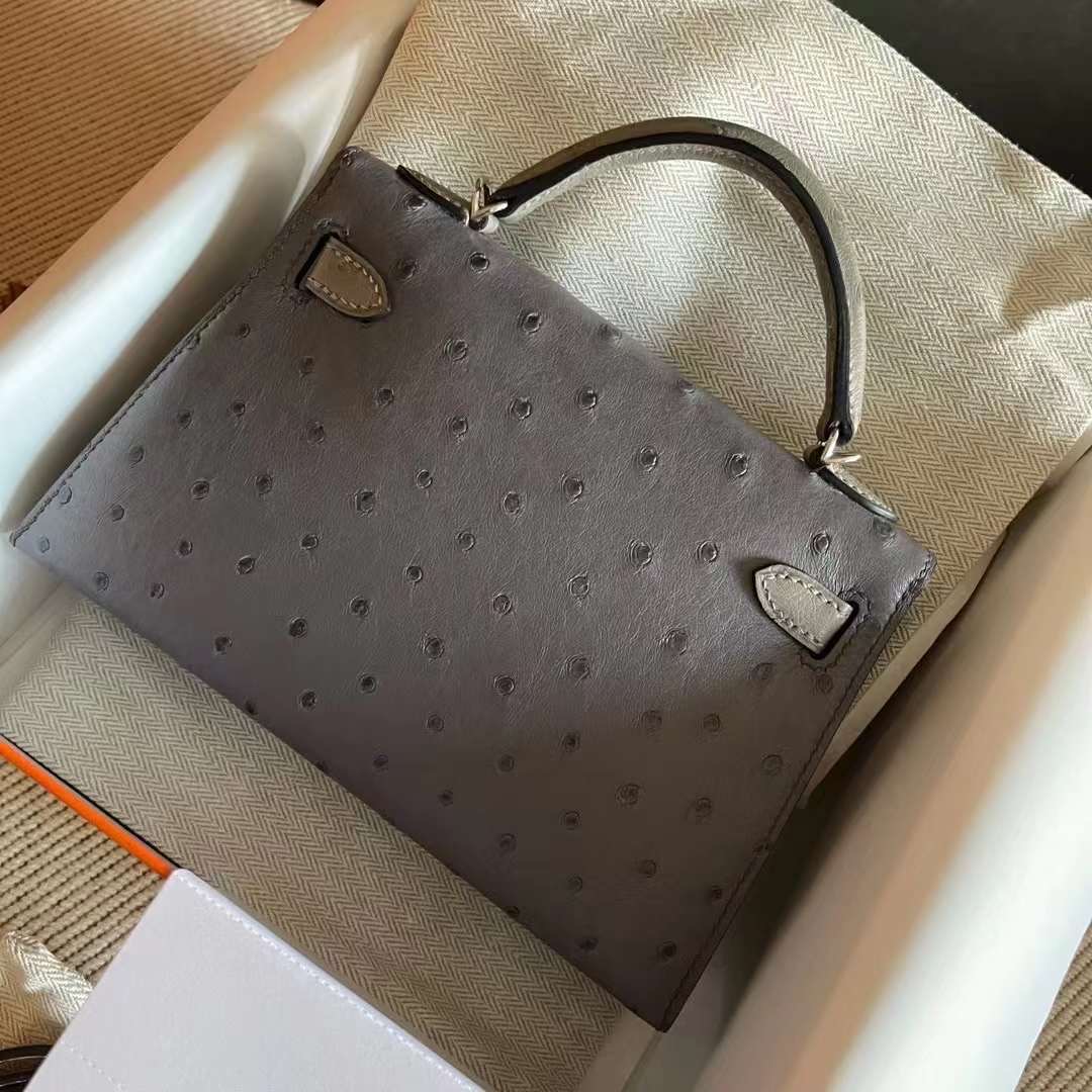 Sac KL II Sellier Mini Gris Agate and Gris Asphalte Veau Ostrich