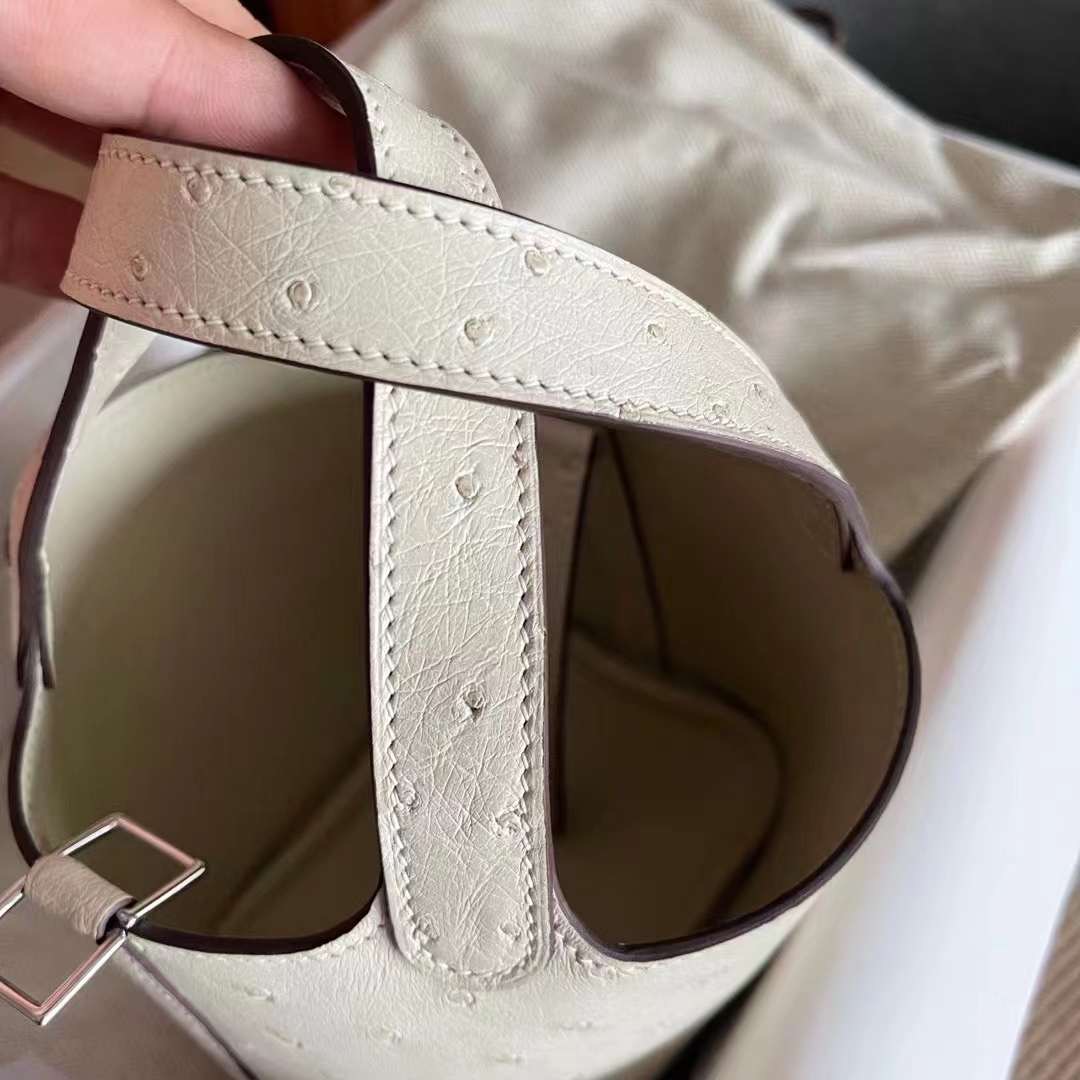 picotin macro ostrich leather 鸵鸟皮 羊毛白  银