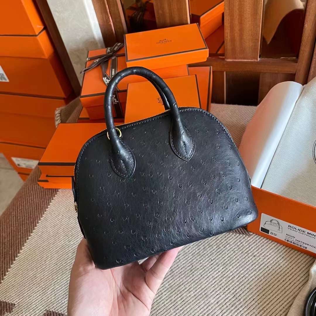 bolide mini ostrich 鸵鸟皮  89 noir 黑金
