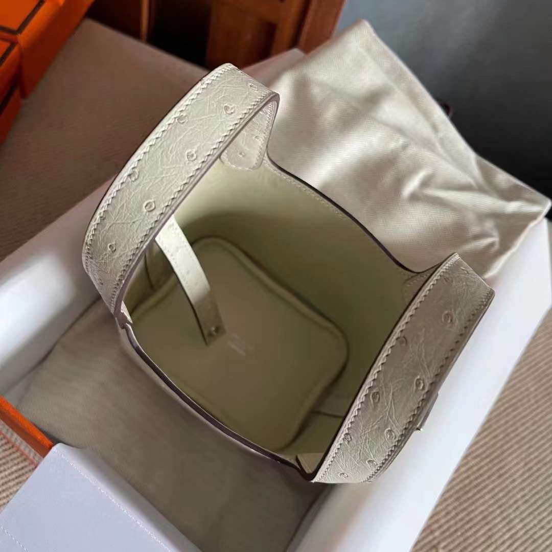 picotin macro ostrich leather 鸵鸟皮 羊毛白  银