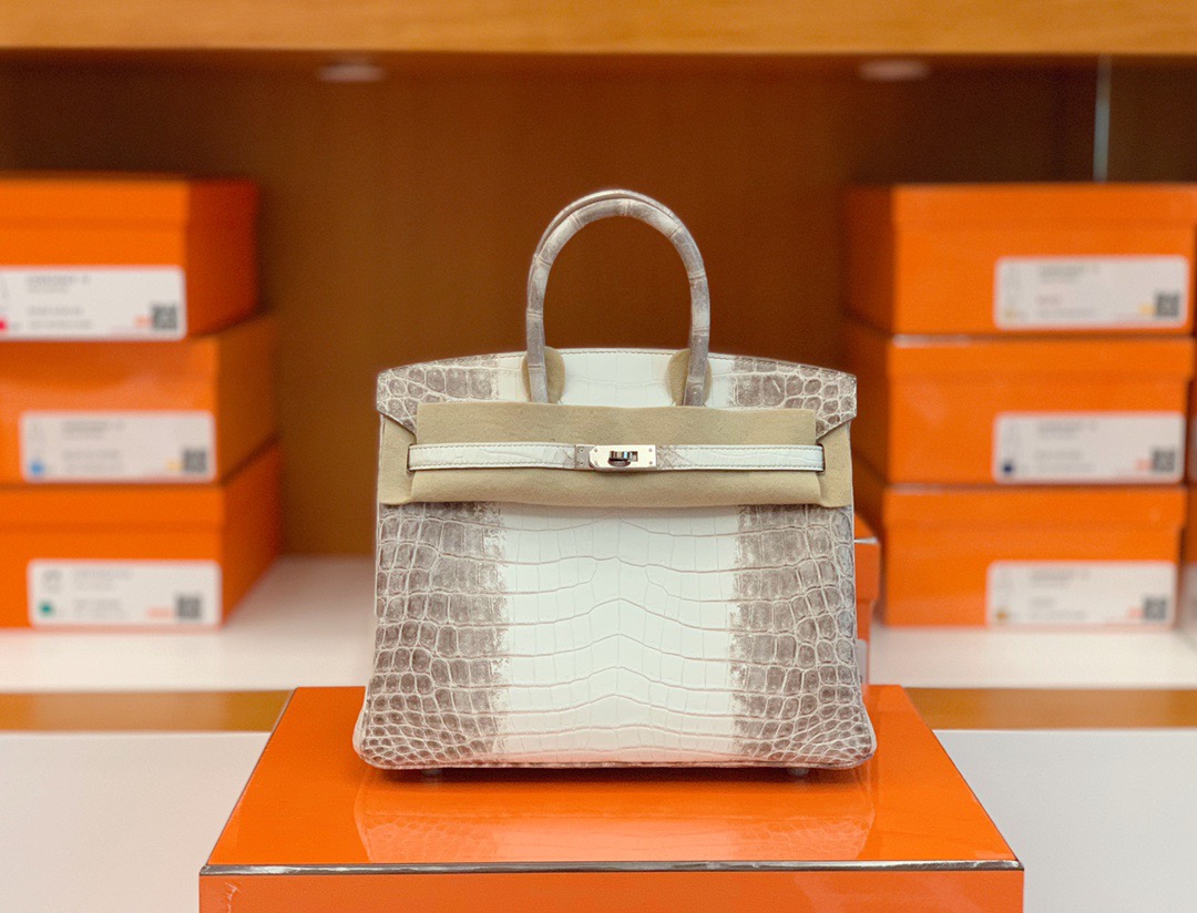 皇后级 BK 25cm Crocodile leather 铂金包 01喜马拉雅白 himalaya 雾面尼罗鳄鱼 两点 银扣 还自带气孔 可遇不可求 [得意]
