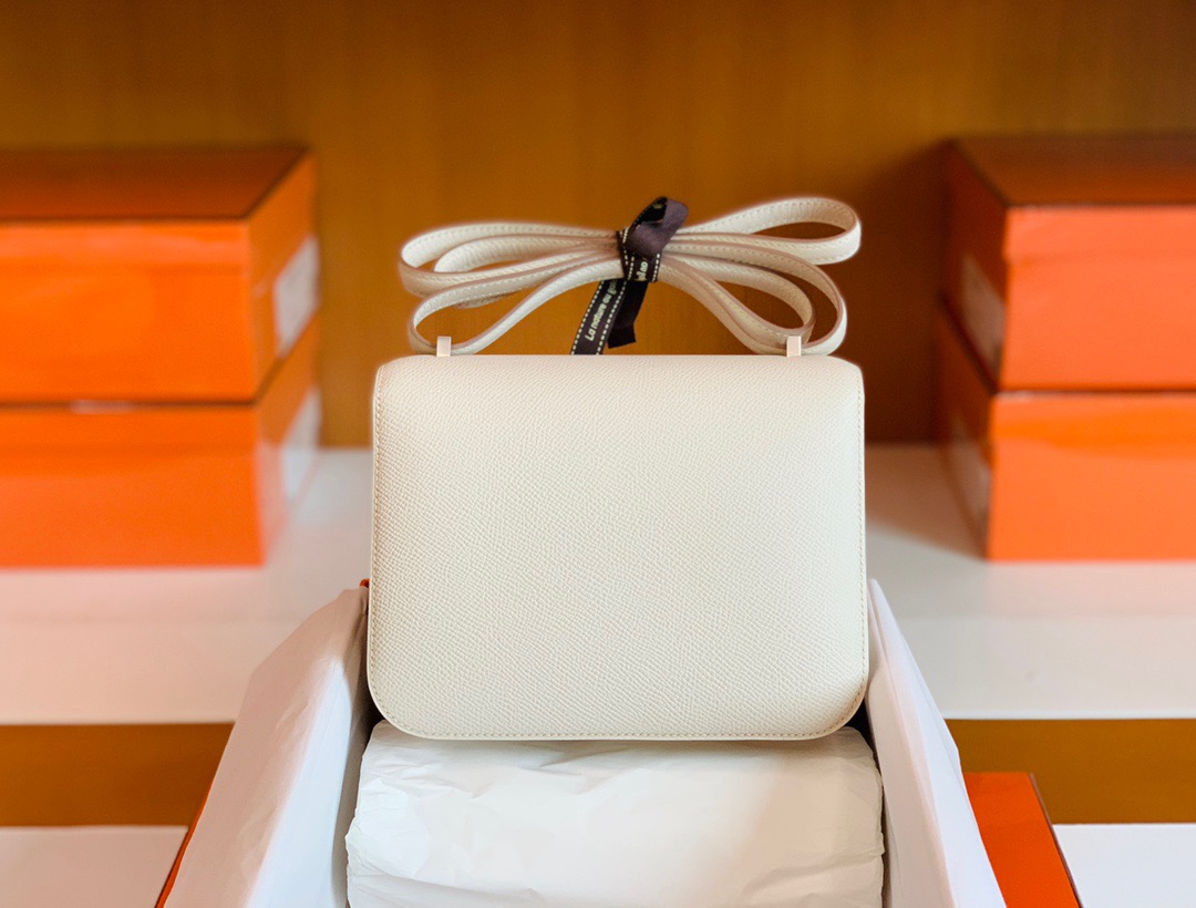 VIP一级品 constance 19cm Epsom 皮 Craie 10 奶昔白/银扣 手工缝制 臻品鉴赏