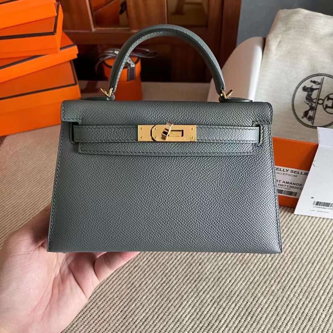 Qatar HM KL Mini 二代 Epsom皮 63 amande 杏绿 Ghw
