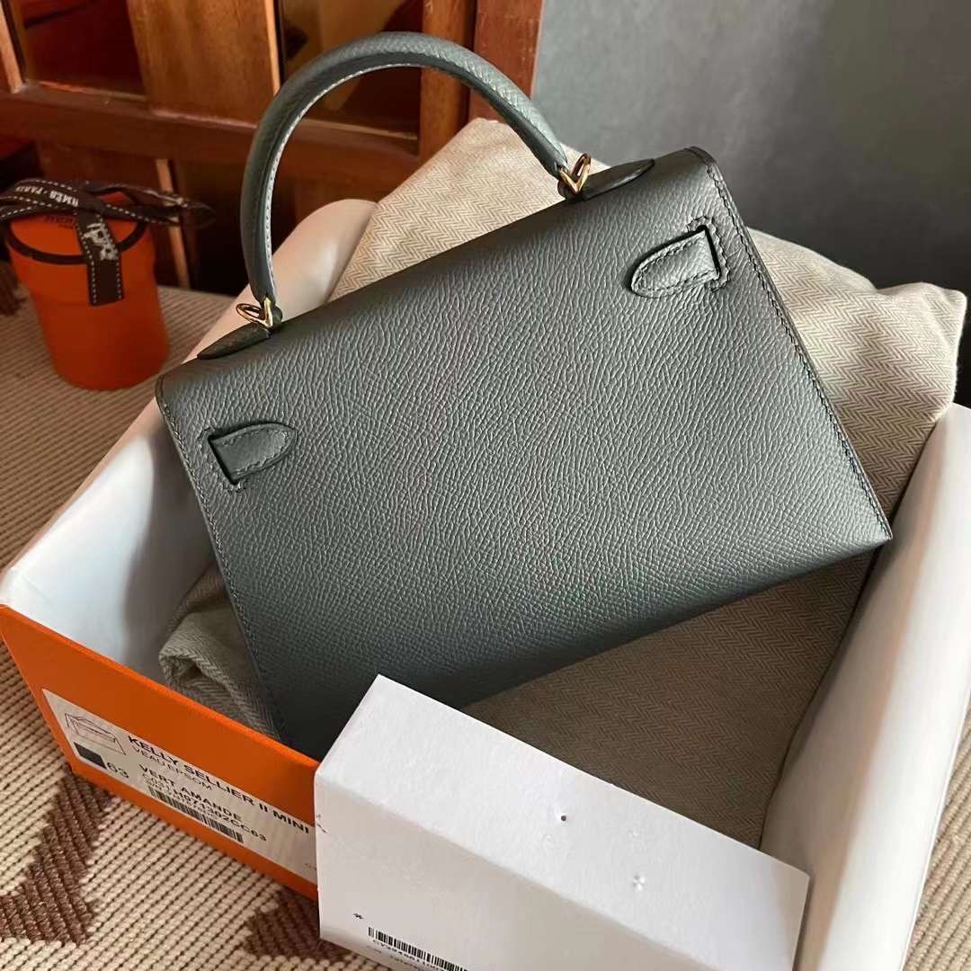 Qatar HM KL Mini 二代 Epsom皮 63 amande 杏绿 Ghw