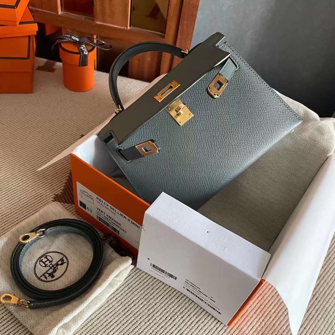 Qatar HM KL Mini 二代 Epsom皮 63 amande 杏绿 Ghw