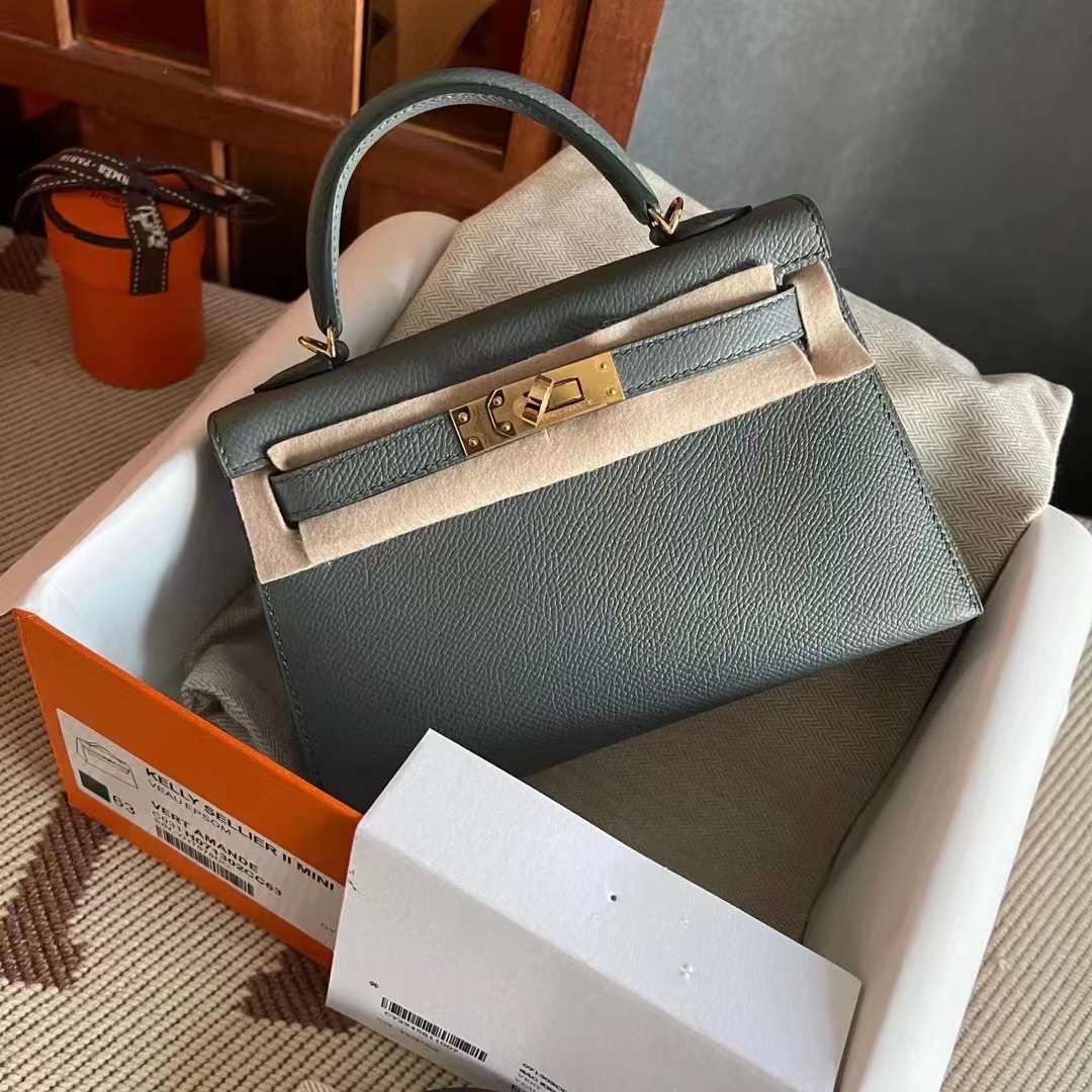 Qatar HM KL Mini 二代 Epsom皮 63 amande 杏绿 Ghw