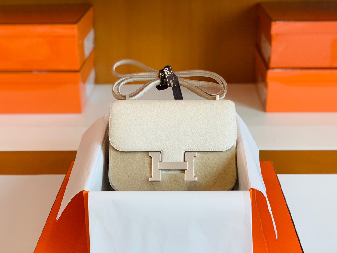VIP一级品 constance 19cm Epsom 皮 Craie 10 奶昔白/银扣 手工缝制 臻品鉴赏