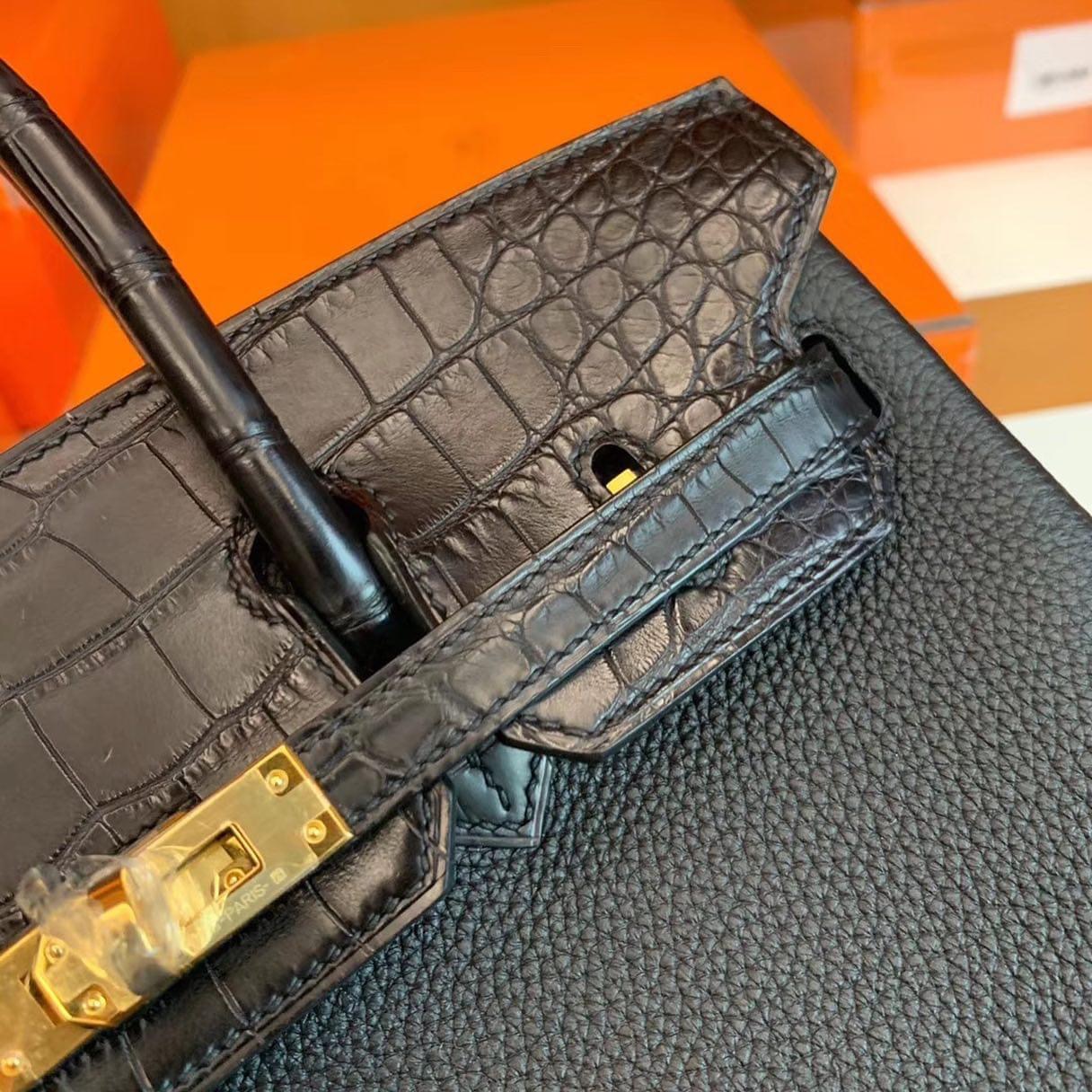 Dubai HM BK 25cm Touch Togo 拼 雾面美洲鳄鱼 CC89 黑色 Noir