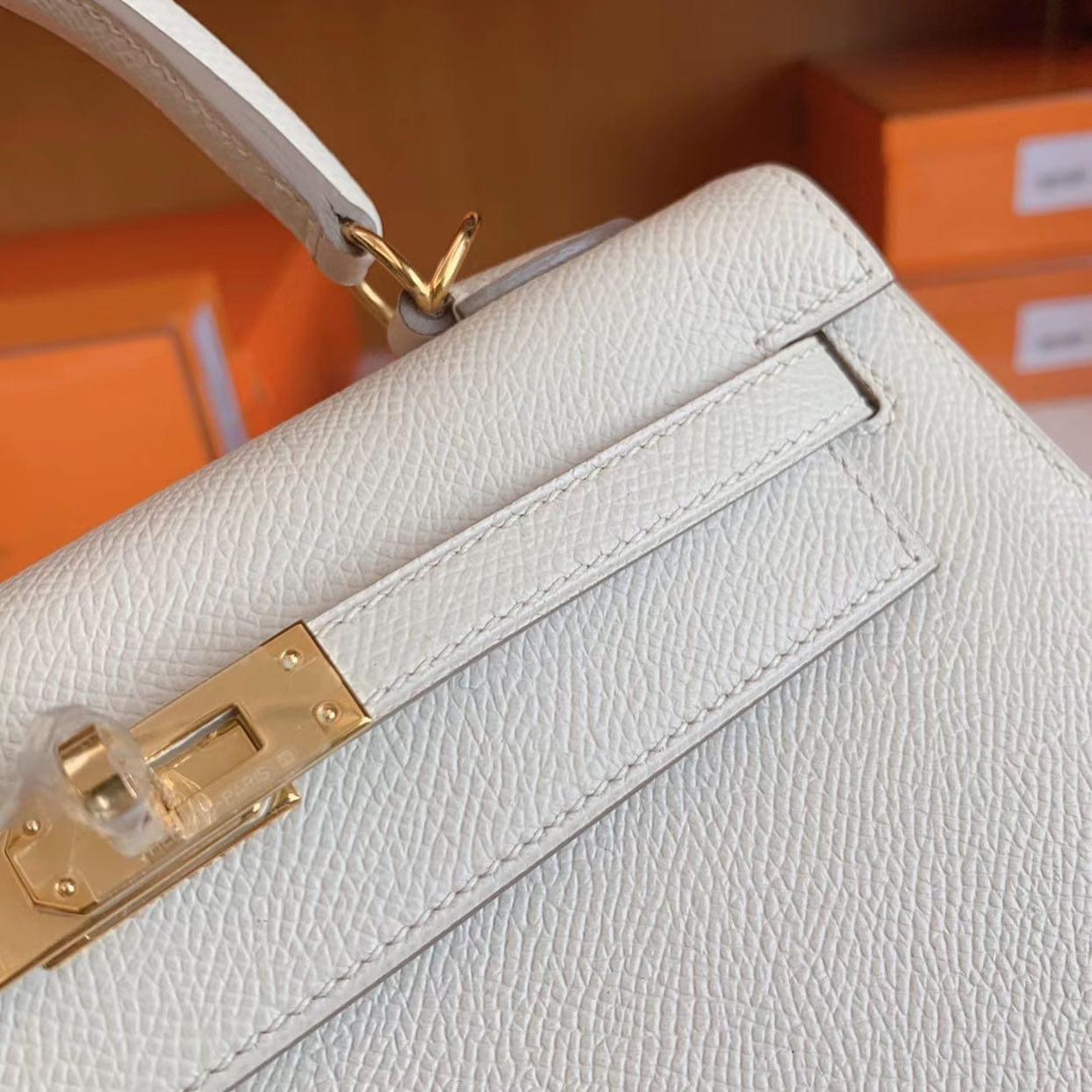 Kuwait HM KL 25cm 10 Craie 奶昔白 Epsom leather