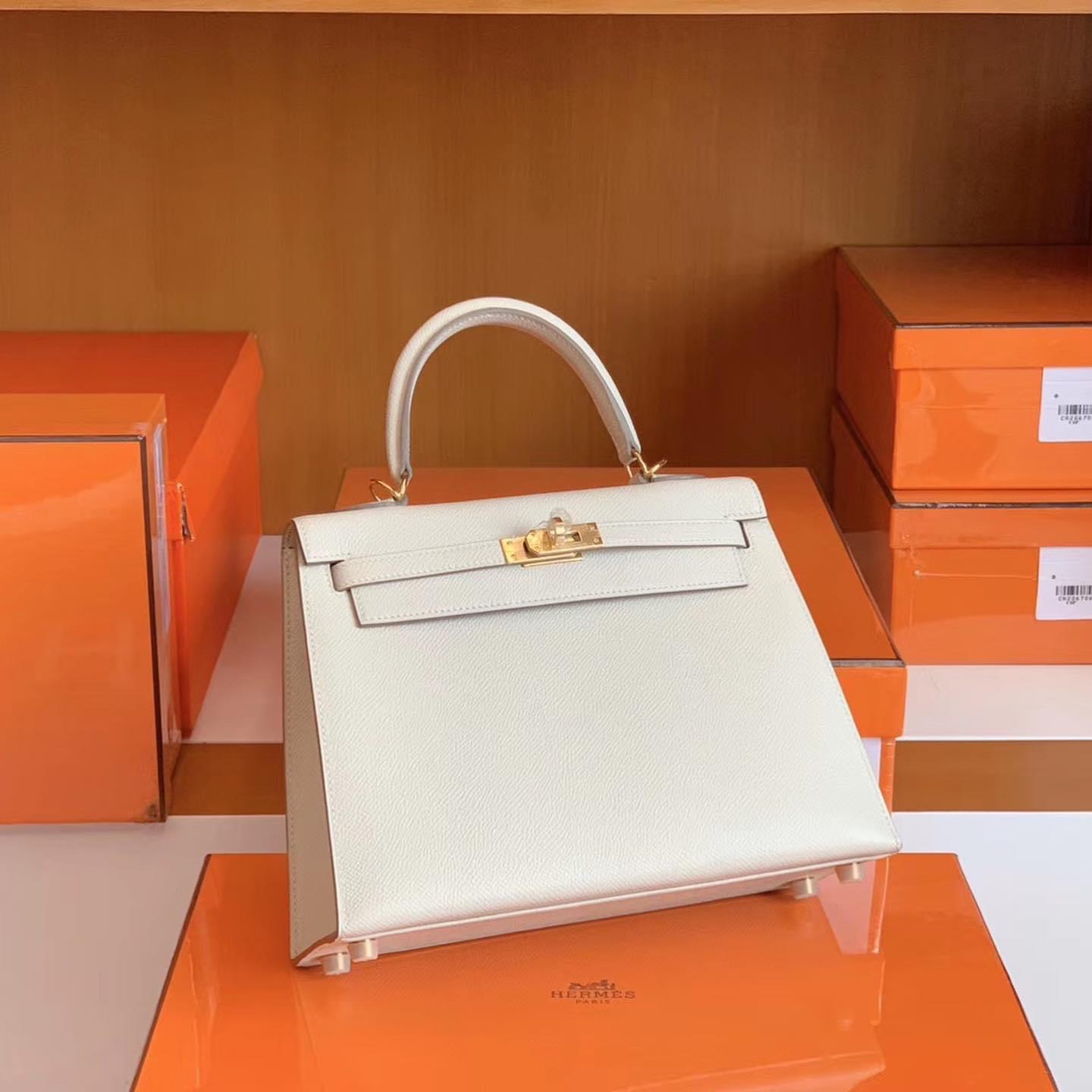 Kuwait HM KL 25cm 10 Craie 奶昔白 Epsom leather