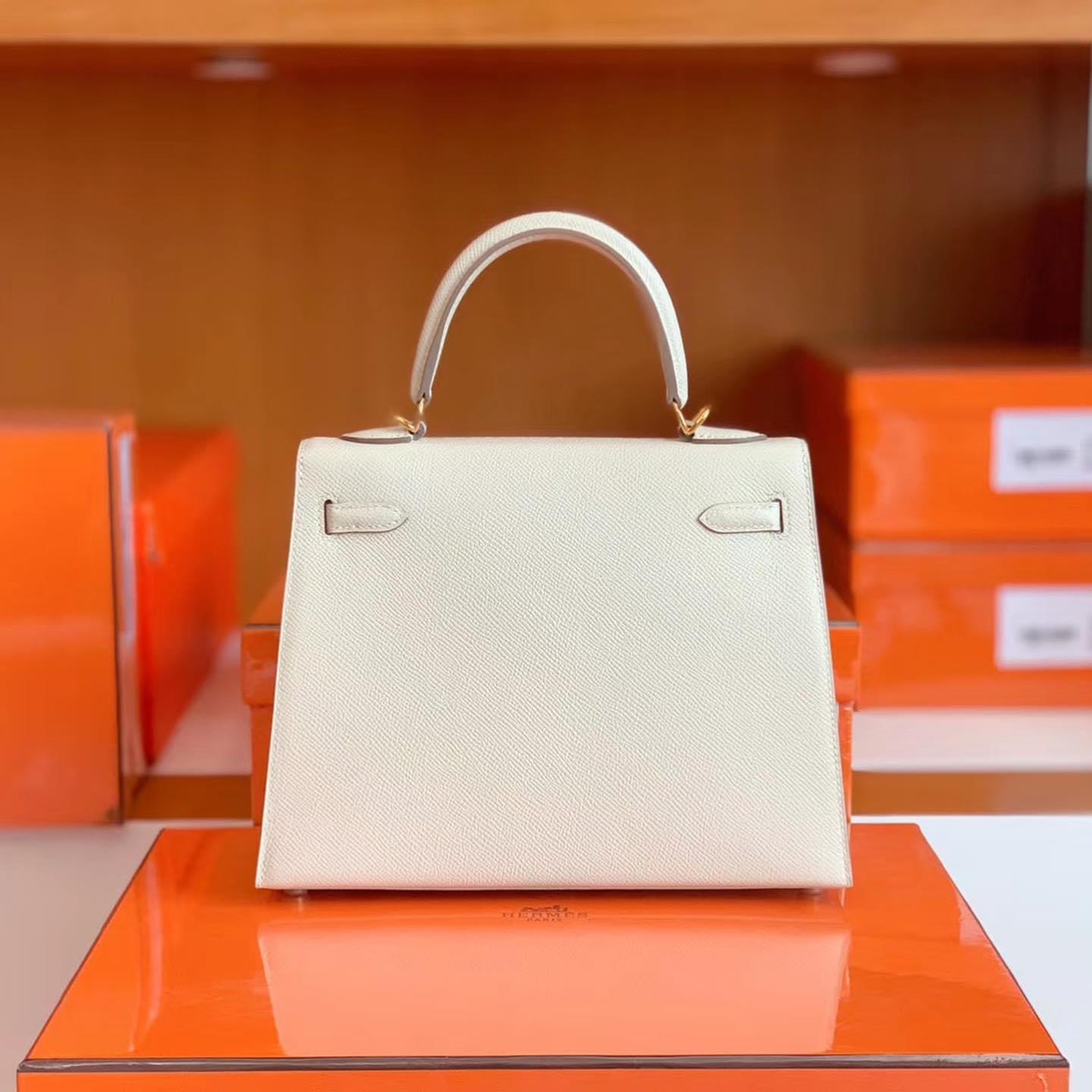 Kuwait HM KL 25cm 10 Craie 奶昔白 Epsom leather