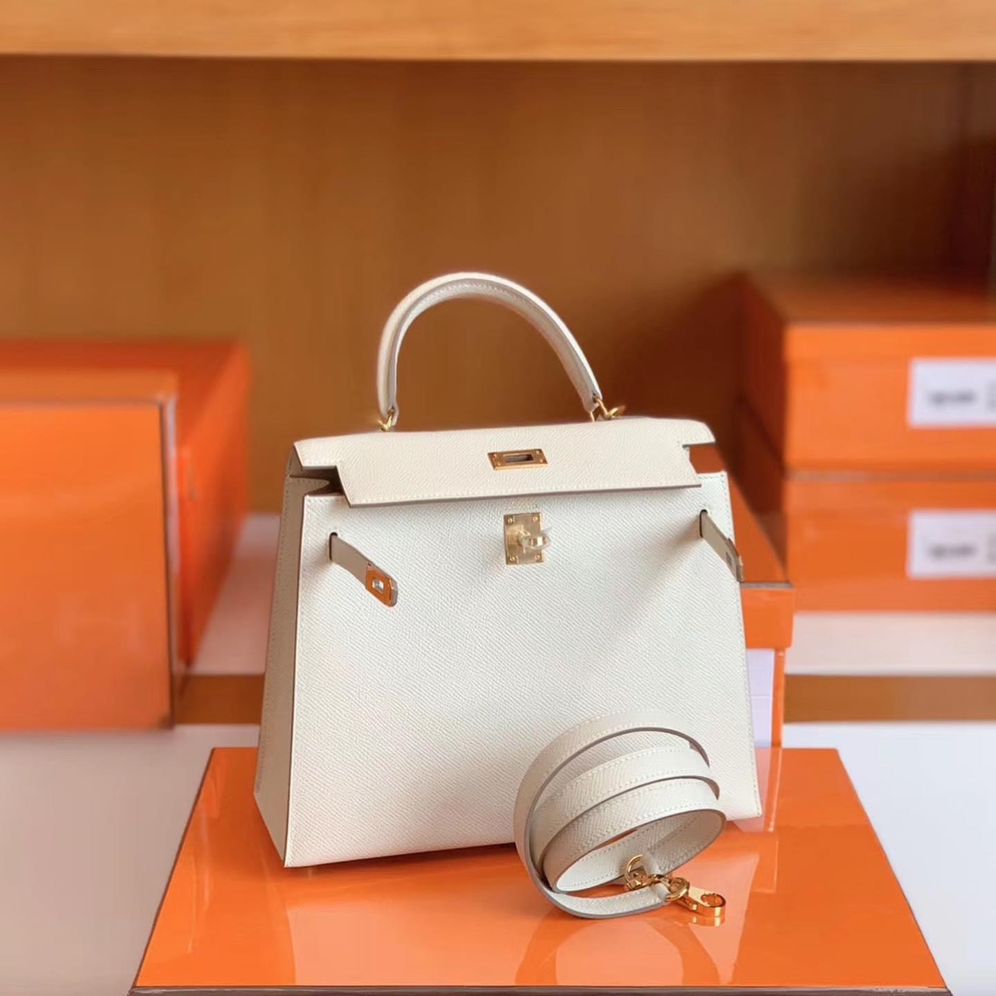 Kuwait HM KL 25cm 10 Craie 奶昔白 Epsom leather