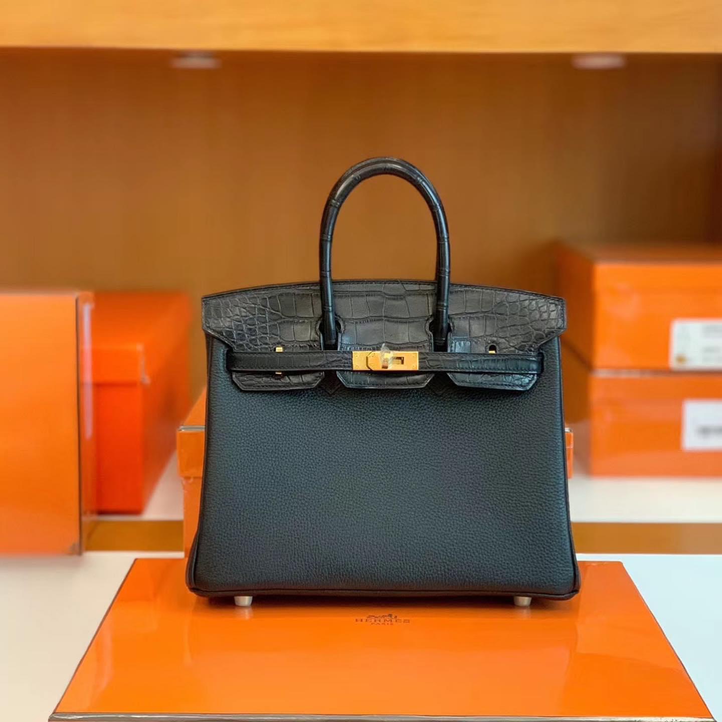 Dubai HM BK 25cm Touch Togo 拼 雾面美洲鳄鱼 CC89 黑色 Noir