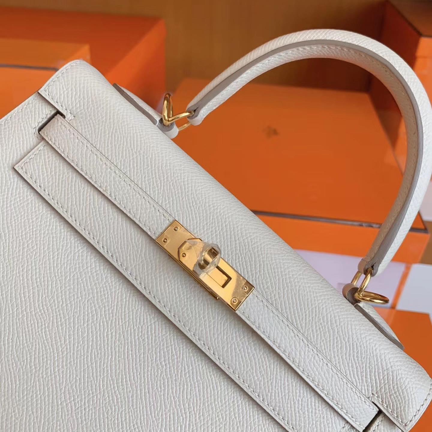 Kuwait HM KL 25cm 10 Craie 奶昔白 Epsom leather