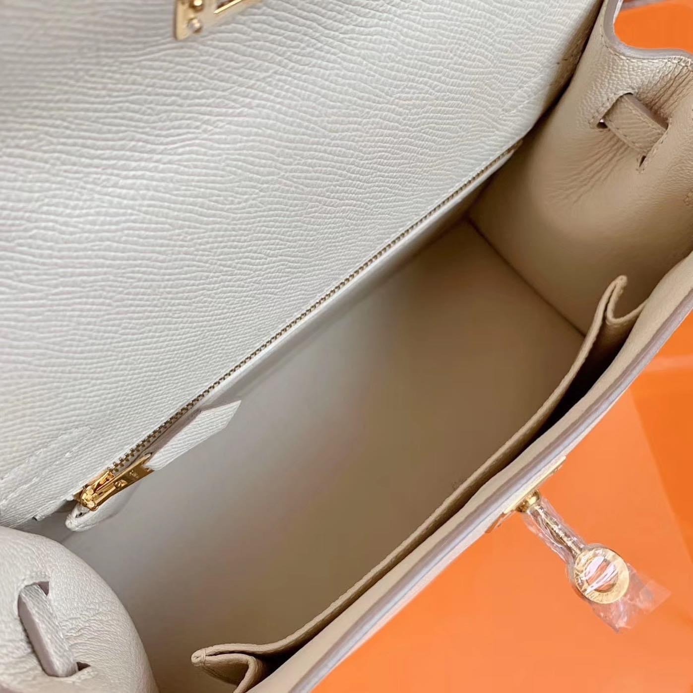 Kuwait HM KL 25cm 10 Craie 奶昔白 Epsom leather