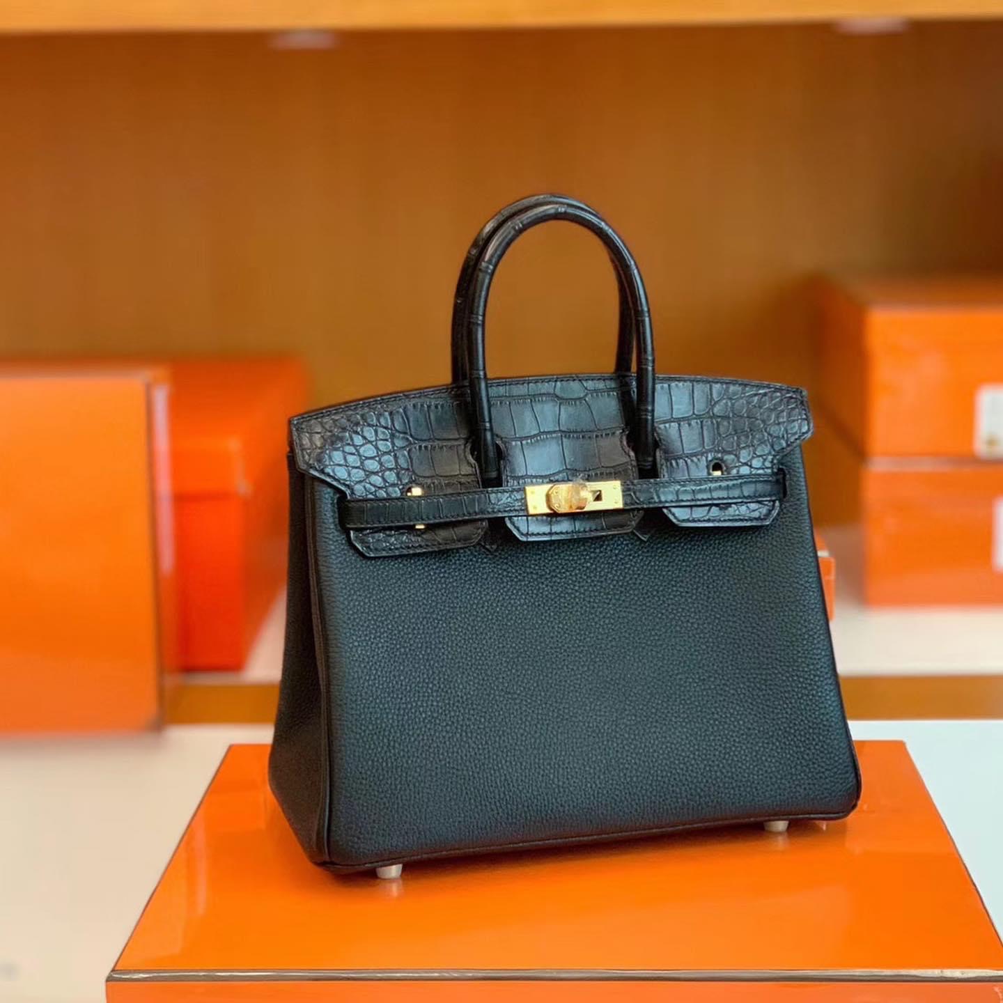 Dubai HM BK 25cm Touch Togo 拼 雾面美洲鳄鱼 CC89 黑色 Noir