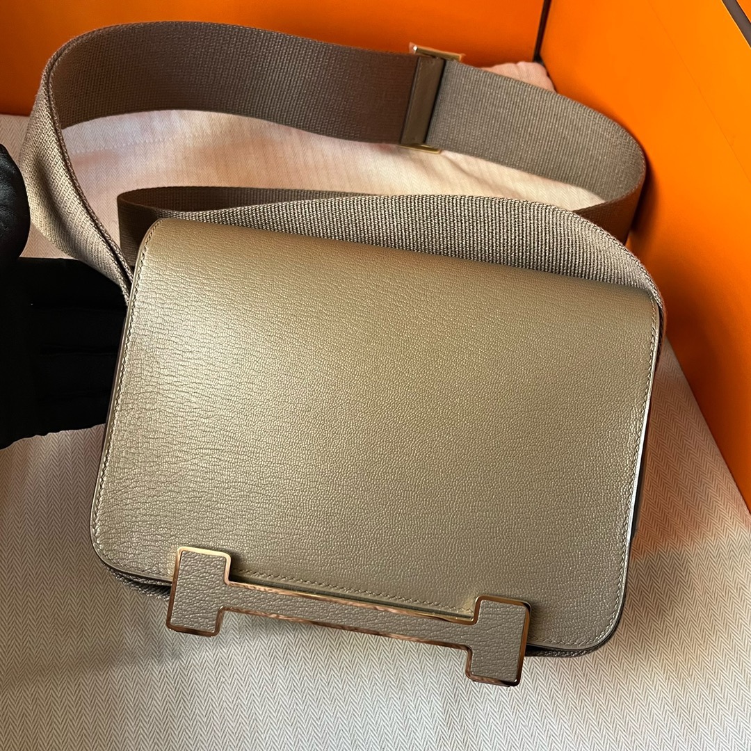 新品🆕 Gate 20cm Chevre 山羊皮 Ck18大象灰 金扣 一级工艺 全手工蜡线缝制 Ghw