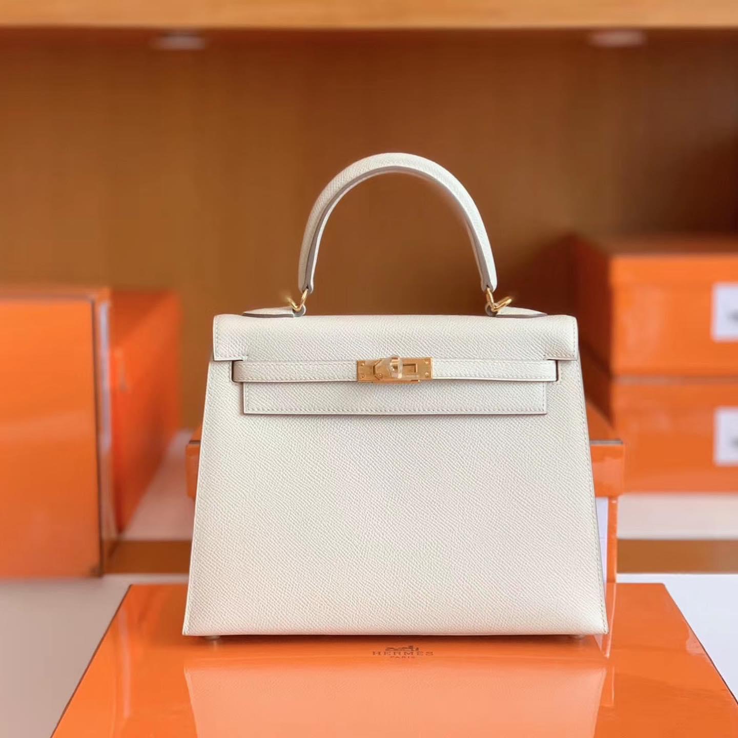 Kuwait HM KL 25cm 10 Craie 奶昔白 Epsom leather