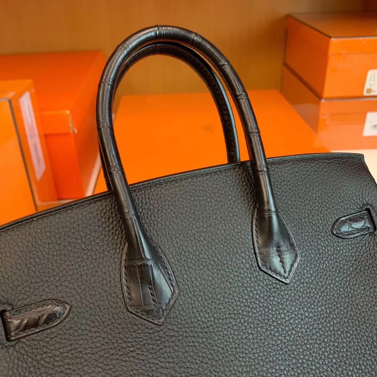 Dubai HM BK 25cm Touch Togo 拼 雾面美洲鳄鱼 CC89 黑色 Noir