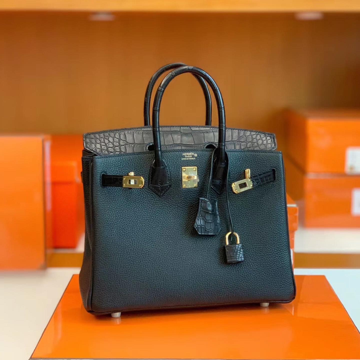 Dubai HM BK 25cm Touch Togo 拼 雾面美洲鳄鱼 CC89 黑色 Noir