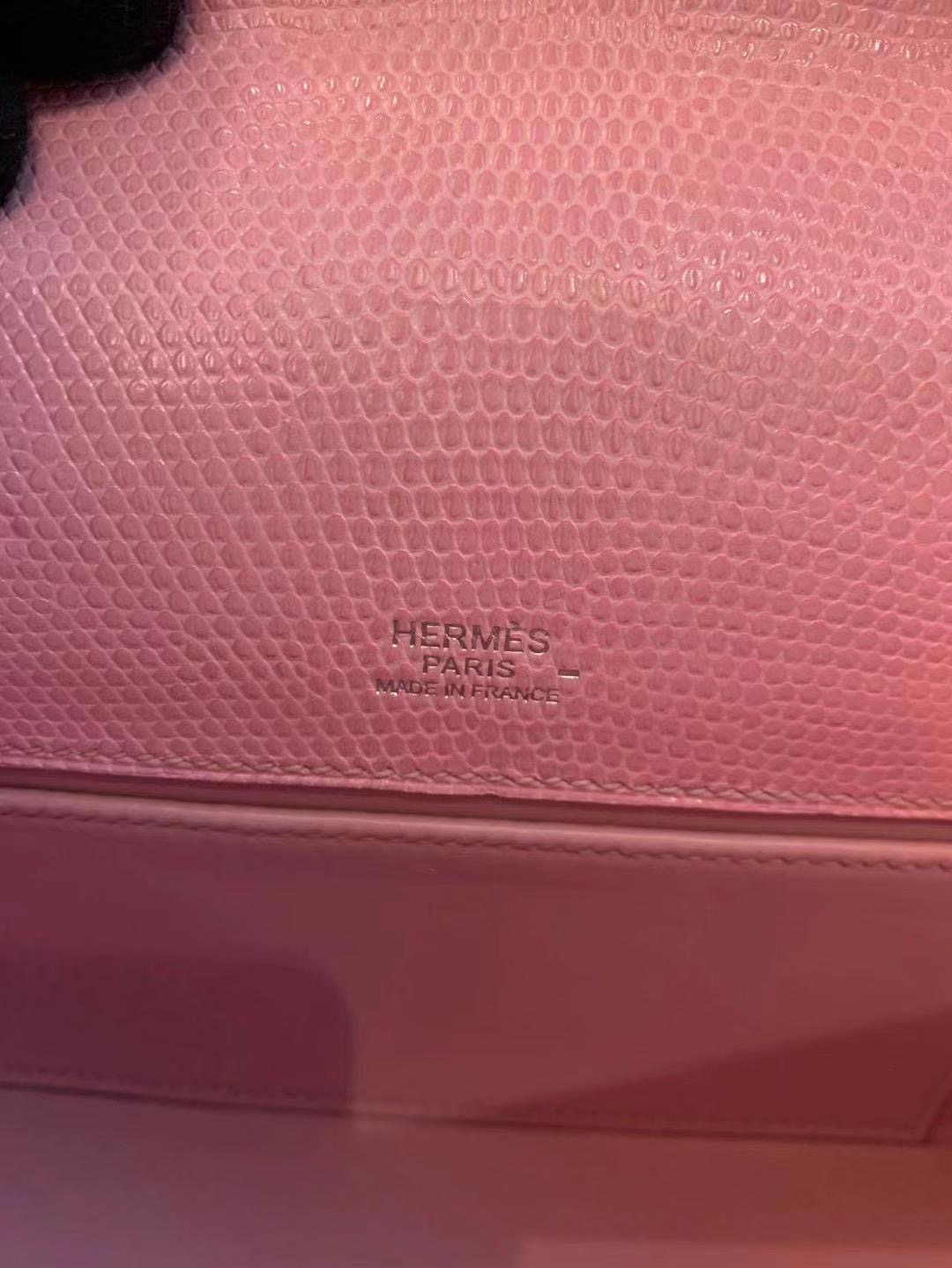 爱马仕HM Pochette 5P Pink 樱花粉 Lizard蜥蜴皮 银扣