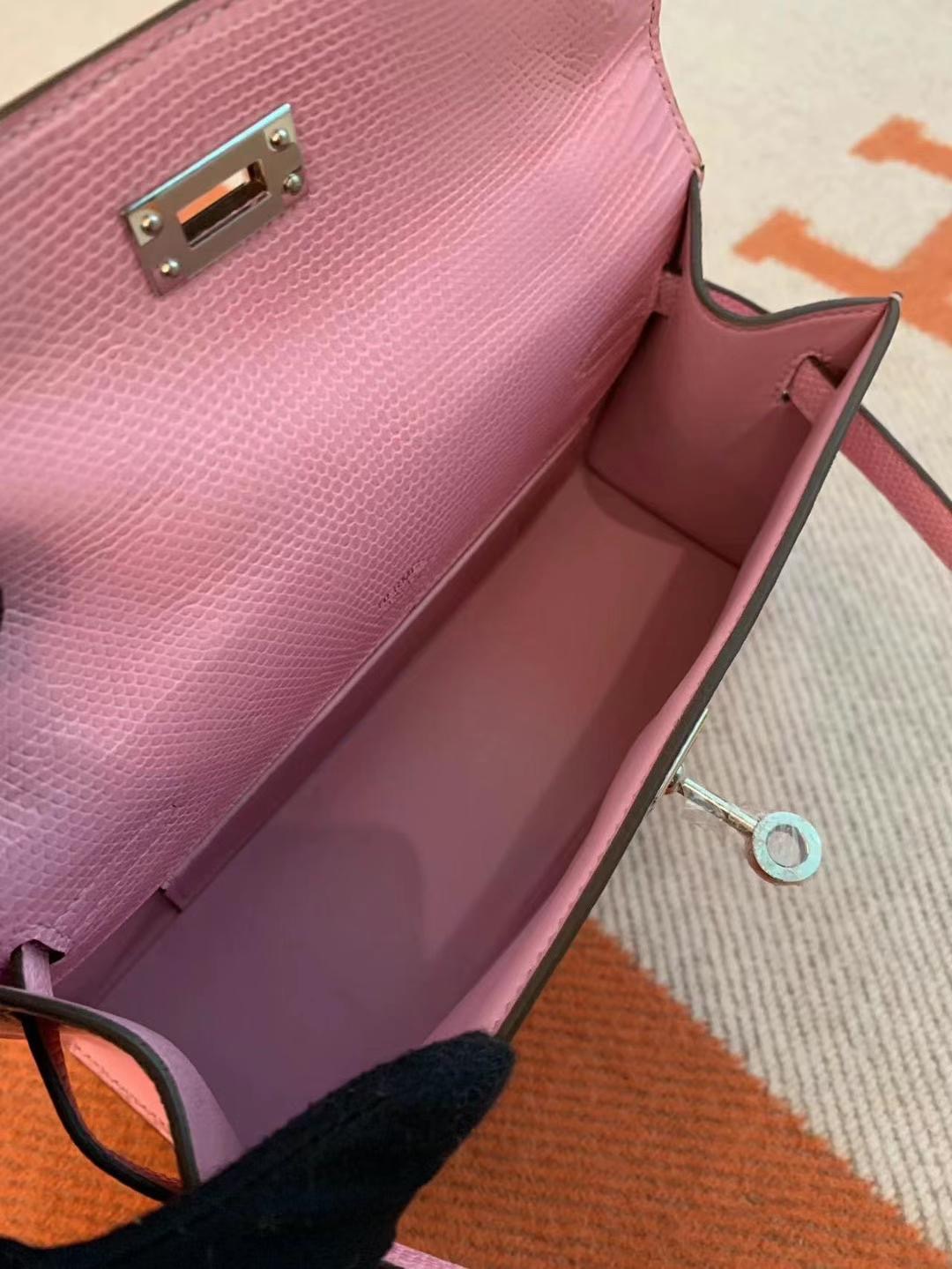 爱马仕HM Pochette 5P Pink 樱花粉 Lizard蜥蜴皮 银扣