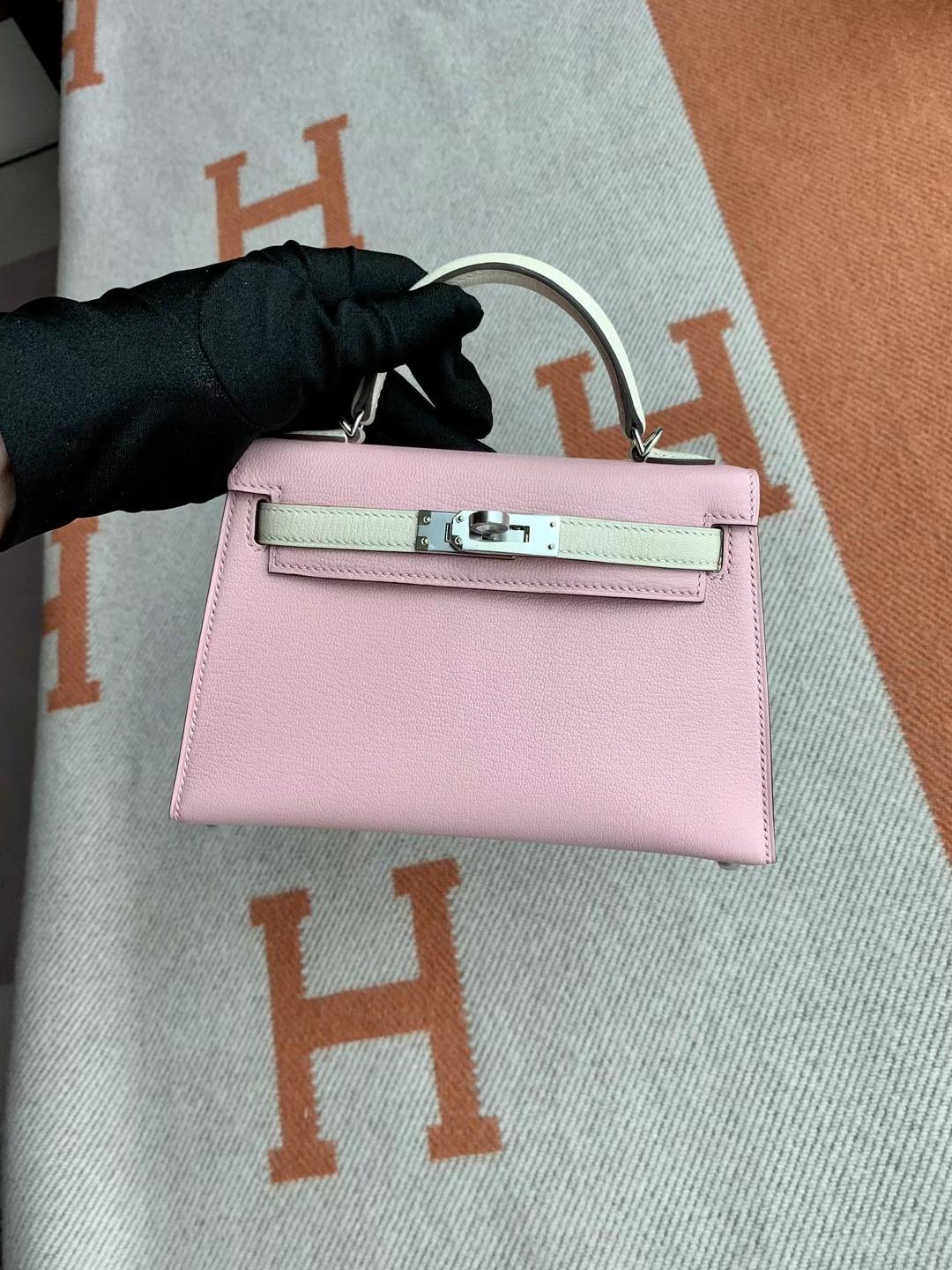 Dubai hm KL Mini 二代 Chèvre 山羊皮 3Q rose sakura 樱花粉 10 Craie 银扣