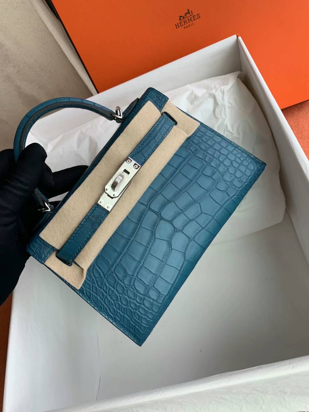 Britain HM Mini KL 1P Blue Colvert 鸭子蓝 Matte Alligator Crocodile