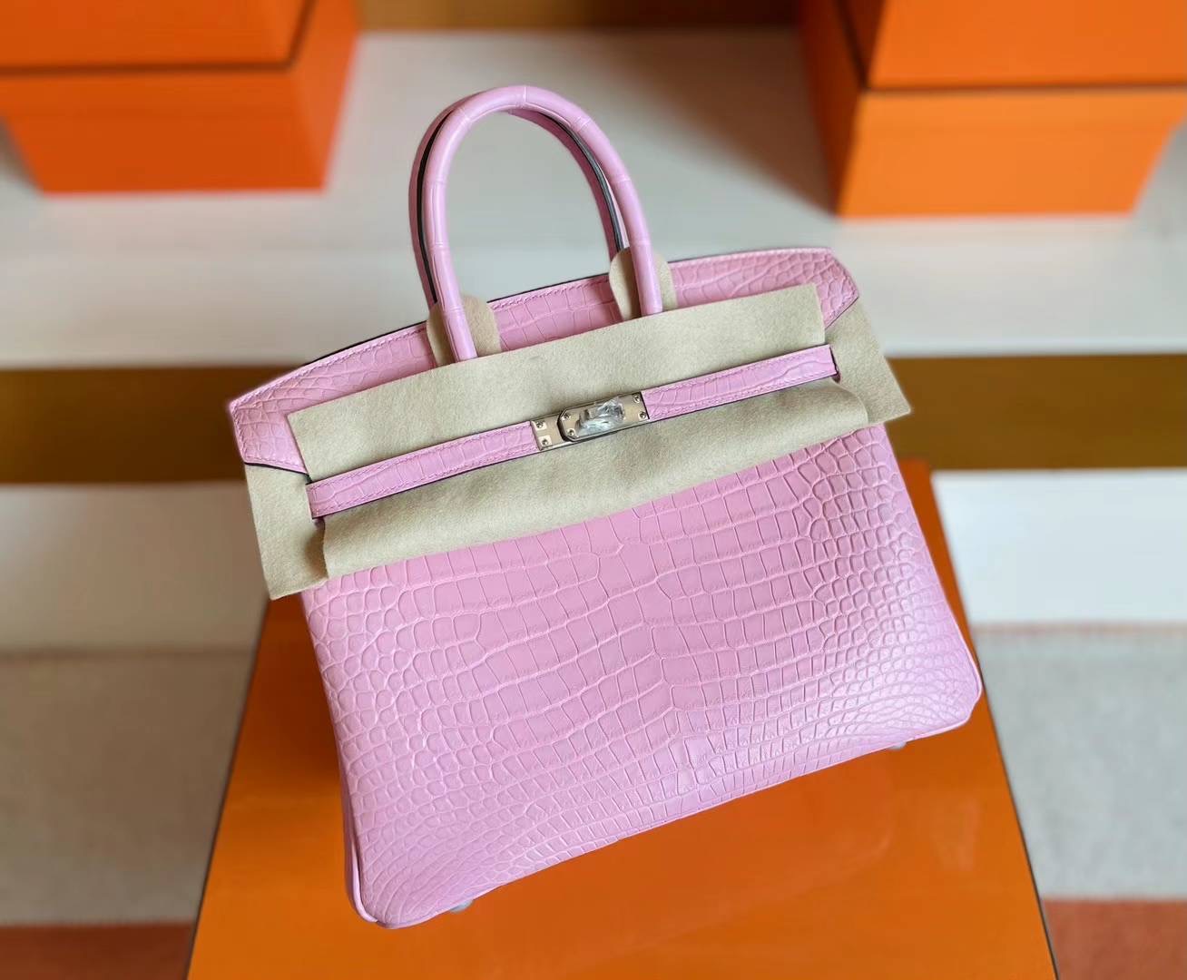Saudi Arabia Riyadh Hermès BK 25 Matte Alligator Crocodile 5P pink PHW